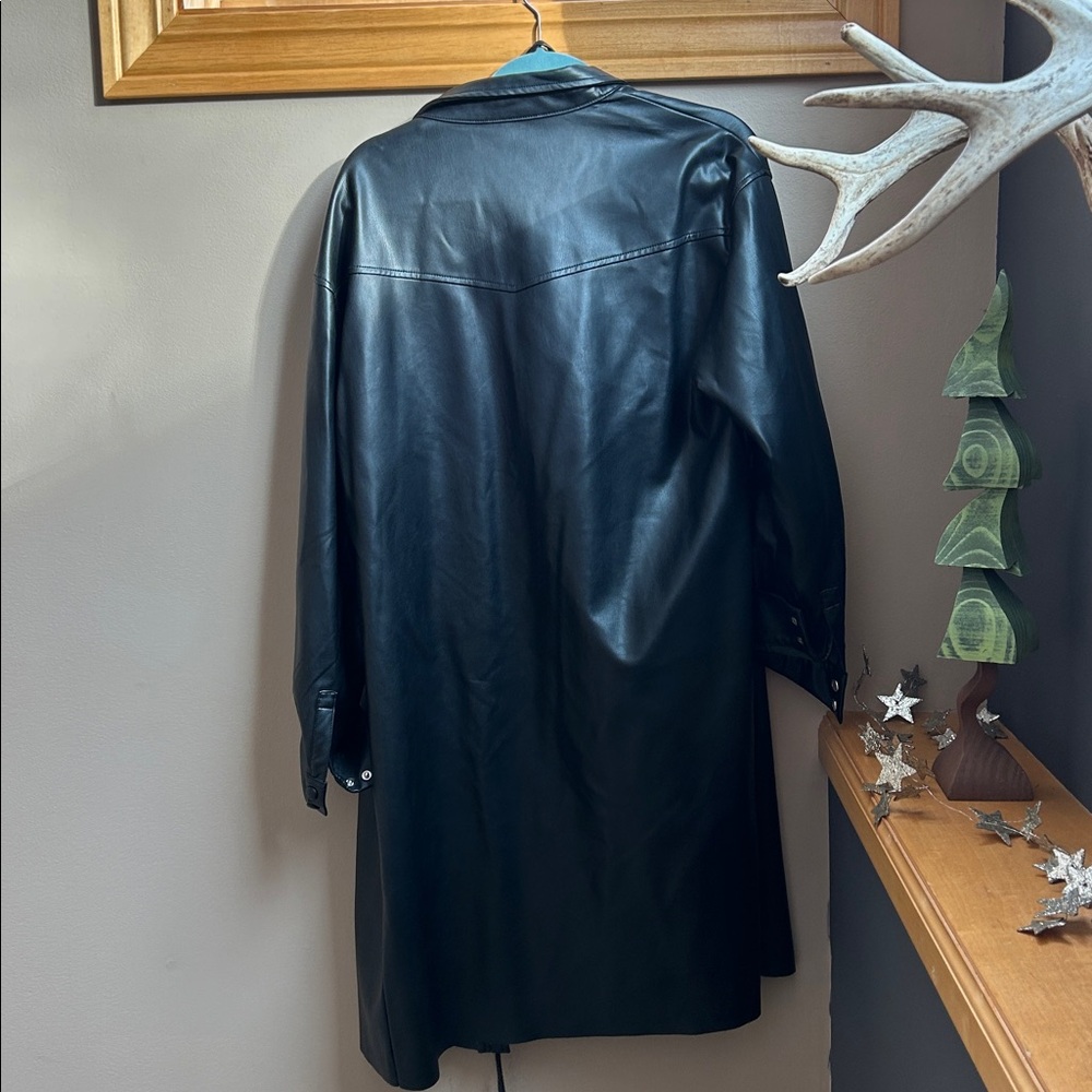Esqualo Faux Leather Long Jacket - Black - Picture 3 of 3